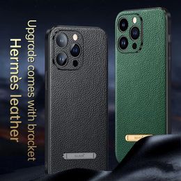 Luxury cases Leather Texture Phone Case For IPhone 13 14 Pro Max 14 Plus Ultra Thin Invisible Stand Phone Cover For IPHON 13 14 Promax