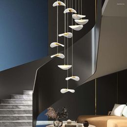 Chandeliers Pendant Lights Modern LED Staircase Chandelier Luxury Gold Chips Design Long Hanging Lamps Simple Home Indoor Kitchen Lighting