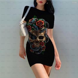 Casual Dresses Skull Flower Print Dress Women Party Music Sexy Metal Beach Cosplay Boho Womens Clothing Elegant Gothic Wrap High Quality