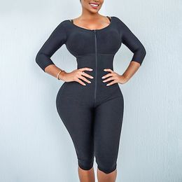 Waist Tummy Shaper Bodysuit Women Body Shaper Zipper Shapewear High Compression Faja Long Sleeve Waist Trainer Slimming Slim Shapewear 230516
