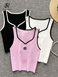 T-Shirt SINGREINY Knitted Sexy Solid Women Blouse Summer 2022 Square Neck Rose Sleeveless Vacation Slim Ladies Beach Midi Tops