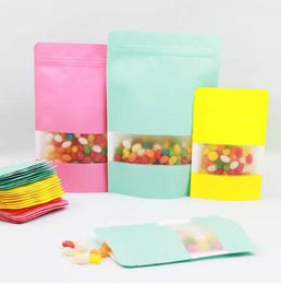 Resealable Colorful Kraft Paper Window Bag Stand up Coffee Chocolate Snack Oilproof Heat Sealing Packing Pouches