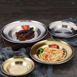 Plates 1pcs Stainless Steel Dinner Plate Durable Outdoor Picnic Tableware Round Dessert Cake Snack Dishes