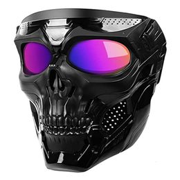 Outdoor Eyewear Cool Skull Motorcycle Face Mask with Goggles Modular Open Helmet Moto Casco Cycling Headgear 230515