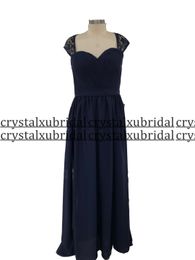 2023 Navy Blue Bridesmaid Dresses African Chiffon Plus Size A Line Girls Summer Wedding Guest Dress Sexy Sweetheart Cap Sleeves Long Maid of Honor Gowns Floor Length