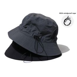 Quick-dry Drawstring Fisherman Bucket Hat For Women Men Fishing Flat Cap Bob Panama Summer Designer Windproof Rope Sun Hats Hip Ho228A