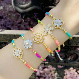 Charm Bracelets Bohemia Golden Flower Bracelet For Women Fashion White Crystal Lucky Colorful Adjustable Cord Beads Knit 2023