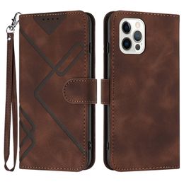 Wallet Leather Cases For Iphone 14 Plus 13 Pro Max 12 11 XR XS X 6 7 8 Lines Business Skin Feel Hand Feeling Card Slot Flip stand strap Phone Cover