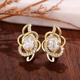 Stud Earrings High-grade Leaf For Women Delicate Cubic Zirconia Gold Colour Accessories Girl Wedding Gift Statement Jewellery