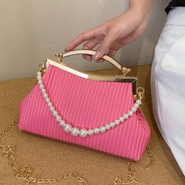 Evening Bags Luxury Designer Handbags For Women Elegant Pleated Crossbody 2023 Trend Clip Purse Bag Pearl Handle Frame