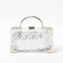 Totes Metal Top Handle Clear Acrylic Box Handbags Ladies Luxury Rivet Color Diamonds Handbag Plaid Bags Designer High Quality 230509