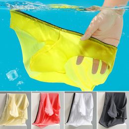 Underpants Men Ice Silk Seamless Panties Summer Quick Drying Breathable Candy Color G-string Thongs Male Penis Pouch Intimates Underwear