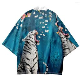 Ethnic Clothing Streetwear Jacket Kimono Japanese Clothes Yukata Samurai Costume Haori Obi Beach Men's Tiger Print Cardigan