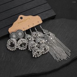 Dangle Earrings Vintage Ethnic Long Chain Tassel Set Women's Silver Colour Afghan Bell Drop Wedding Party Jewellery Jhumka