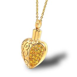 Pendant Necklaces Stainless Steel Gold Cremation Urn Ash Heart Zircon Stone Necklace Jewellery Gift For HumanPendant