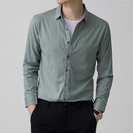 Men's Casual Shirts Spring Long Sleeve Mens Business And Leisure Fashion Striped Slim Fit High Quality Bamboo Fiber Shirt Male Clothing