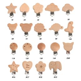 Baby Teethers Toys Kovict 20/50/100Pcs 14Styles Beech Wooden Clips Metal Bracket DIY Baby Teething Bead Pacifier Chain Accessories 230516