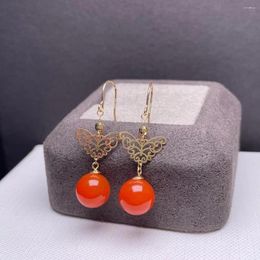 Stud Earrings Shilovem 18K Yellow Gold Natural South Red Agate Fine Jewelry Cute Wedding Gift Plant Women Myme8.5-96661nh