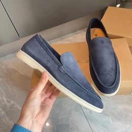 LP Top Flat LoroPiano Cow Casual Low Shoes Suede Loafers Men's Leather Oxfords Moccasins Walk Comfort Loafer Slip Loafer Rubber Sole Flats Eu35-46