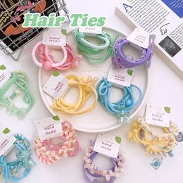 4 Pcs new Korean Fashion Children's Cute Cartoon Rabbit Bows Hair Rope Sweet Girl Princess Woven Rubber Band Hair Accessories