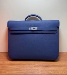brand bag designer purse 36cm men briefcase fully handmade quality italy togo leather wax stitching navy blue black brown grey colors fast delivery