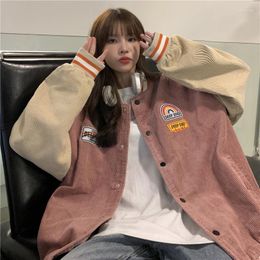 Women's Jackets Spring Autumn Baseball Uniform Women's Jacket Corduroy Preppy Top High Quality Fashion Loose Streetwear Active Clothes