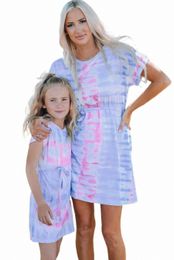 family Matching Mom Multicolor Tie-dye Mini Dress K7Em#