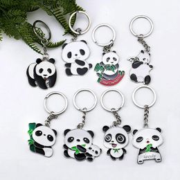 1Pc Creative Cartoon Panda Car Keychain Cute Metal Animal Backpack Pendant Ornaments For Couple Kids Gift