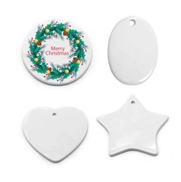 Blanks Sublimation Ceramic Ornament tile ornament pendant hanging decoration 3 inch Christmas Ornaments Personalised Handmade for Tree Decor Wholesale