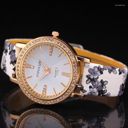 Wristwatches Relogio Feminino Women Watch Elegant Dress Rose Gold Case Flower Strap Rhinestone Ladies Bracelete Quartz Wristwatch Gift