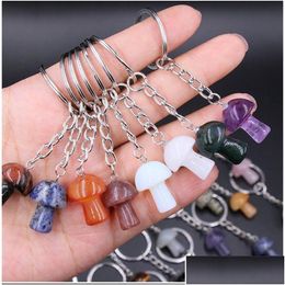 Key Rings Mini Mushroom Statue Chains Stone Glass Carved Charms Keychains Healing Crystal Keyrings For Women Men Drop Deliver Dhgarden Dhb8C