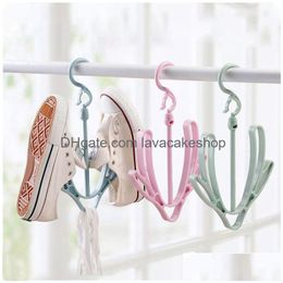 Hangers Racks 3Pcs Shoe Rack Windproof Double Hook Balcony Mtipurpose Rotatable Shoes Hanger Drying Storage Hanging Drop Delivery Dhcbn