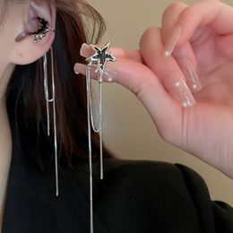 Fashion Black Drip Oil Star Moon Asymmetric Tassel Clip Earrings For Women Ear Bone Clips No Piercing Oreille Fine Jewellery Gift
