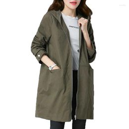 Women's Trench Coats ArmyGreen Black Casual Women Coat Mid-length Zipper Hooded Lady Spring Fall Windbreaker Outerwear Female Tops