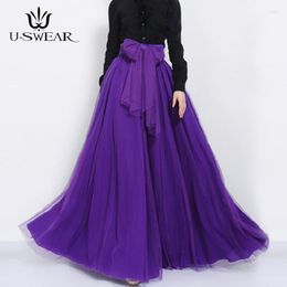 Skirts 2023 Women's Long Tulle Floor Length Puffy Ball Gown Fashion High Waist Tutu Skirt For Party Evening Femme Maxi