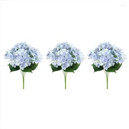 Decorative Flowers 3X Artificial Silk 7 Big Head Hydrangea Bouquet For Wedding Room Home El Party Decoration And Gift Blue