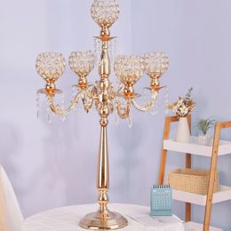 European Candlestick Tall Wedding 5 Arms gold Crystal Candelabra Centerpiecs Wedding Decoration Centrepiece imake900