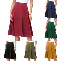 Skirts Simple Comfy Basic Solid Colour Stretch A Line Flared Knee Length Skirt Leather