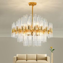 Chandeliers Post Modern Luxury Crystal Glass Tubes Lustre Led Chandelier Living Room Plate Metal/Copper Pendant Lamparas Fixtures