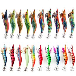 Baits Lures 20Pcs/lot Squid lure Shrimp Jigs Wood lure Luminous Octopus lures 3D Eyes Cuttlefish Artificial bait jigging fishing lure 230516