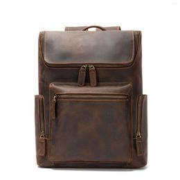Рюкзак ретро -экипажные рюкзаки сумасшедшие конные кожа дизайнер кожа мужской бизнес -ноутбук