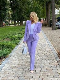 Women's Two Piece Pants Purple Lady Office Pantsuits 2 Pieces Elegant Solid Colour Women Suits Set Custom Made Evening Dress (Jacket