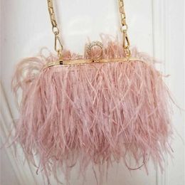 Shoulder Bags Women Famous Brands Handbag Ostrich Feather Clutch Luxury Feathers Designer Chain Evening Party 230426