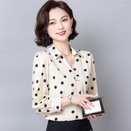 Women's Blouses Spring Summer Polka Dot Chiffon Shirt Women's Blouse Casual Loose Long-Sleeved Red White Black Ladies Work Clothing