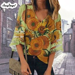 Womens Blouses Shirts NOISYDESIGNS Van Gogh Sunflower Art Femininas Harajuku Office Tops Ladies Plus Size Clothing 230516