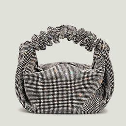 Shoulder Bags Luxury Diamonds Ruched Handle Women Handbags Shiny Evening Bag Rhinestones Mesh Lady Hand Party Small Tote Purses 2023 230426