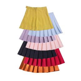 Skirts XS- 5XL Summer High Waist Skirts Womens Sexy Candy Colour School Mini Skirts Black White Short Pleated Skirt Korean Tennis Skirts 230516