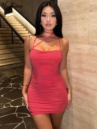 RUKAS Satin Halter Slip Backless Solid Draped Sexy Bodycon Slim Mini Prom Dress 2023 Summer Elegant Clothes Birthday Party