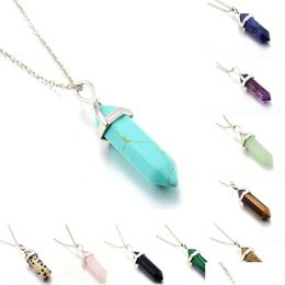 Pendant Necklaces Hexagonal Column Natural Amethyst Necklace Pink Crystal Druzy Gem Stone Statement Collares Jewellery Drop Delivery Pe Dhynt