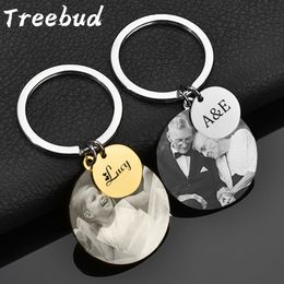 Treebud Custom Photo Keychains Stainless Steel For Women Men Laser Engraved Picture Name Date Keyrings Family Jewellery Gifts